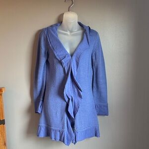 Pure Handknit ruffled blue cardigan sweater * Sz S/M * 100% cotton